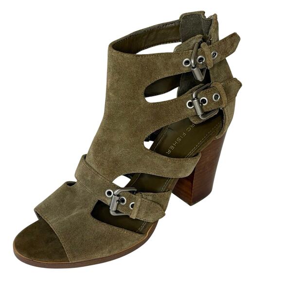 Mark Fisher Calinda Sandals Women's 8.5 | Olive Green | Suede Block Heel | NWOT - Picture 1 of 10